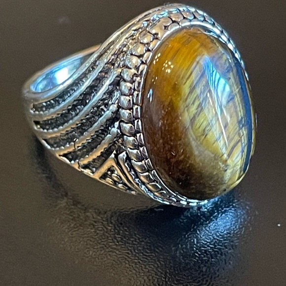 Cool tiger eye stone S925 silver ring size 9.25 - Picture 2 of 9